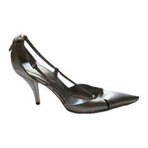Point toe mid-height stiletto in Metallic Silver leather